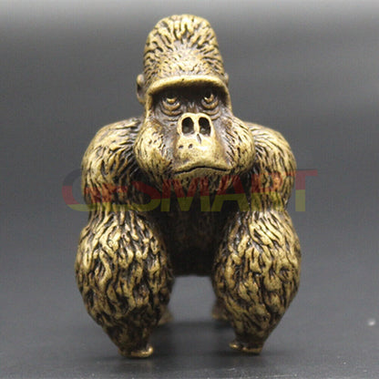 Vintage handmade solid copper Gorilla trinket, intricately hand-carved bronze model figurine.