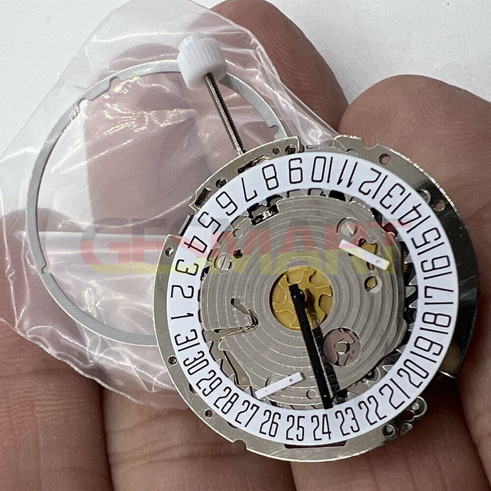 Watchmakers ISA 8171 silver quartz movement with date at 6, multifunction repair part for watches