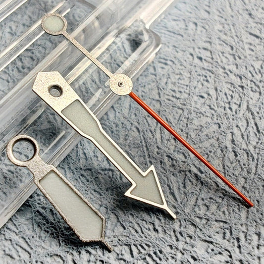 C3 BGW-9 blue lume watch hands with silver trim, compatible with NH34 NH35 NH36 NH38 NH39 NH70 movements.