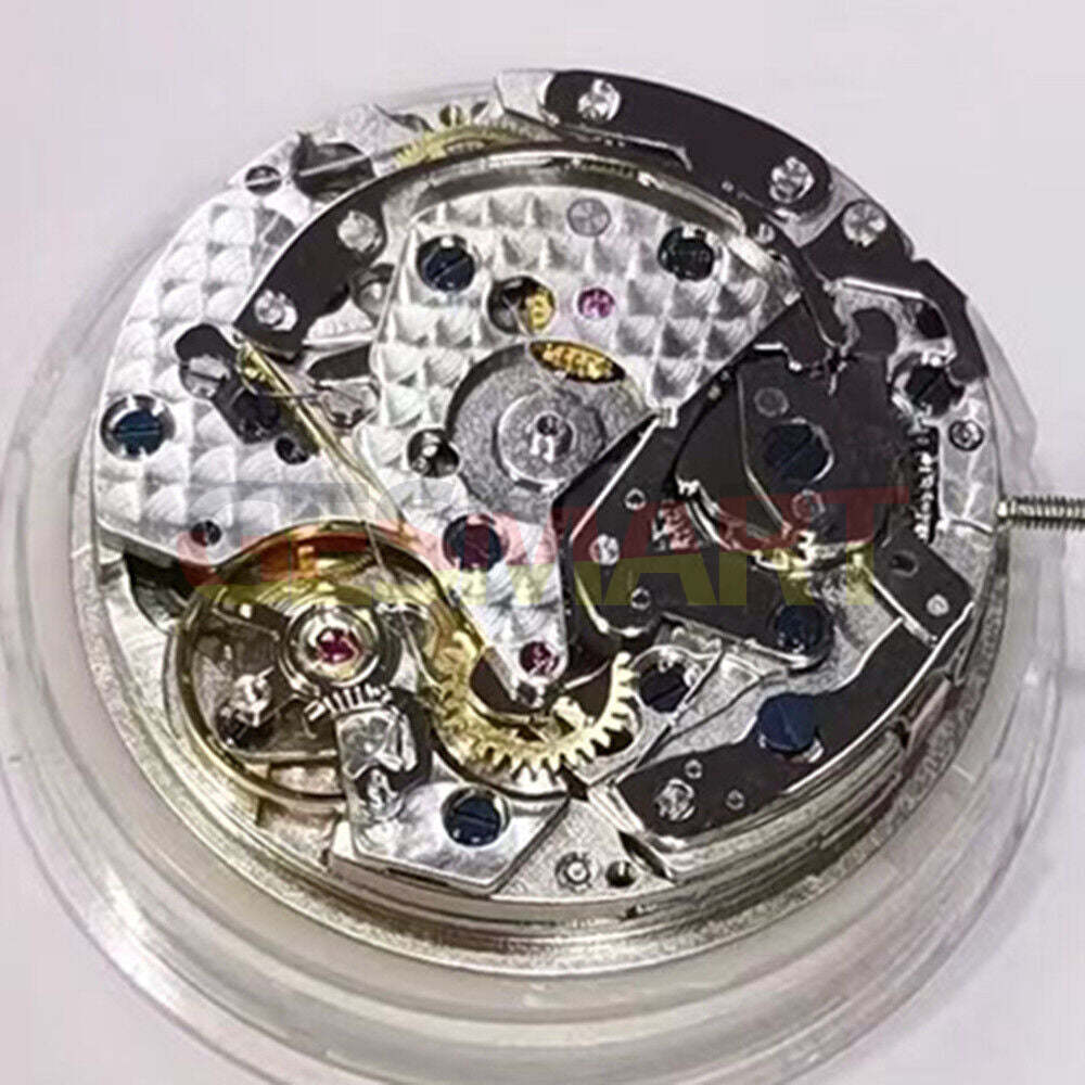 China Made 7750 Black mechanical watch movement with single calendar, small seconds at 3, 6, and 9 o'clock positions.