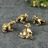 3pcs Solid Copper Cute Frogs Trinket Vintage Hand Carved Bronze Model Figurines