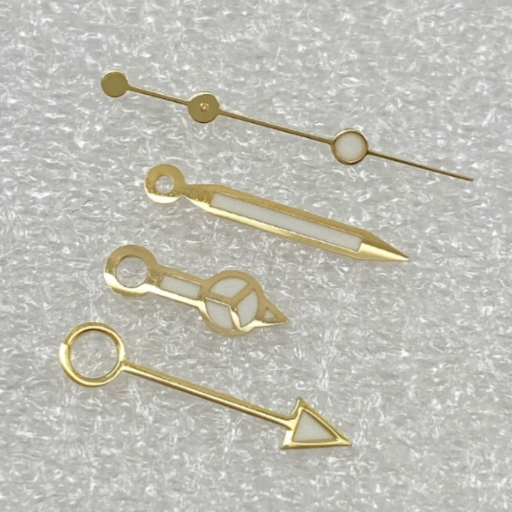 Golden GMT BGW9 luminous watch hands for NH34 movement, ideal for diving watches.