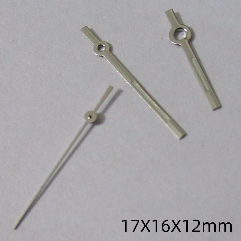 17mm silver trim green lume watch hands set, compatible with Miyota 2035 2115 movements, luminous for low light.