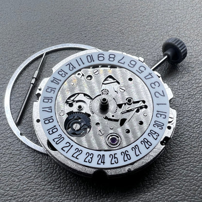 Miyota 8200 watch movement with single calendar date at 6 o'clock, precise Japanese mechanism.