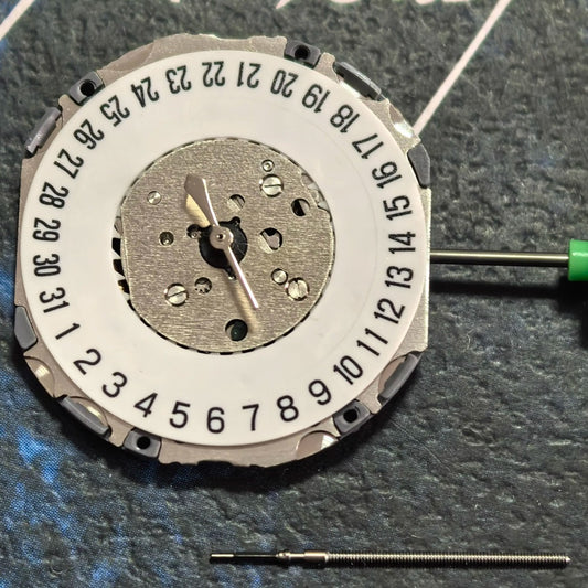 Miyota 4U13 quartz watch movement showing day/date at 6 o'clock, super thin design by Japan Made
