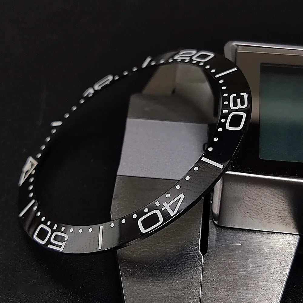Sloping luminous ceramic bezel insert 39.3x31.7mm for watch accessories, durable replacement.