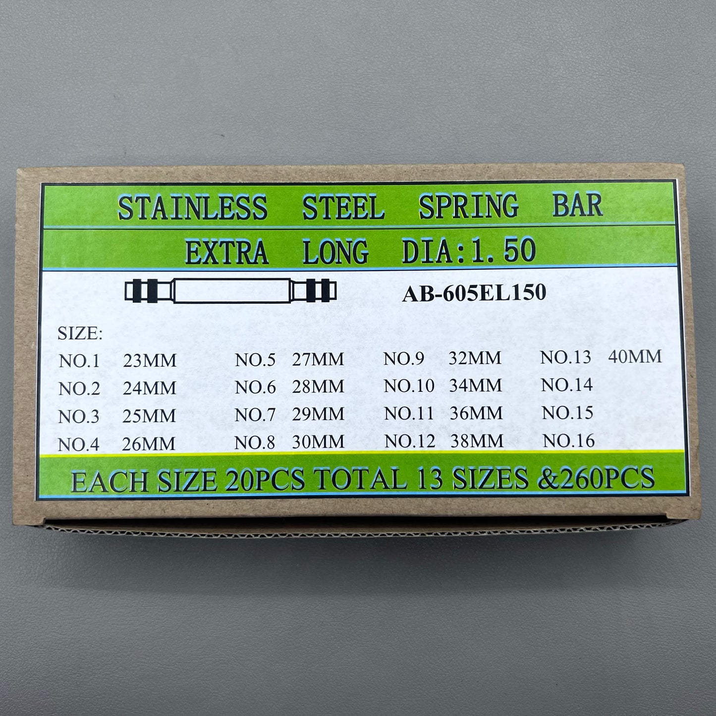 260 PIECES in Total 1.5mm Thick Extra Long Double Shoulder Spring Bar 23mm-40mm