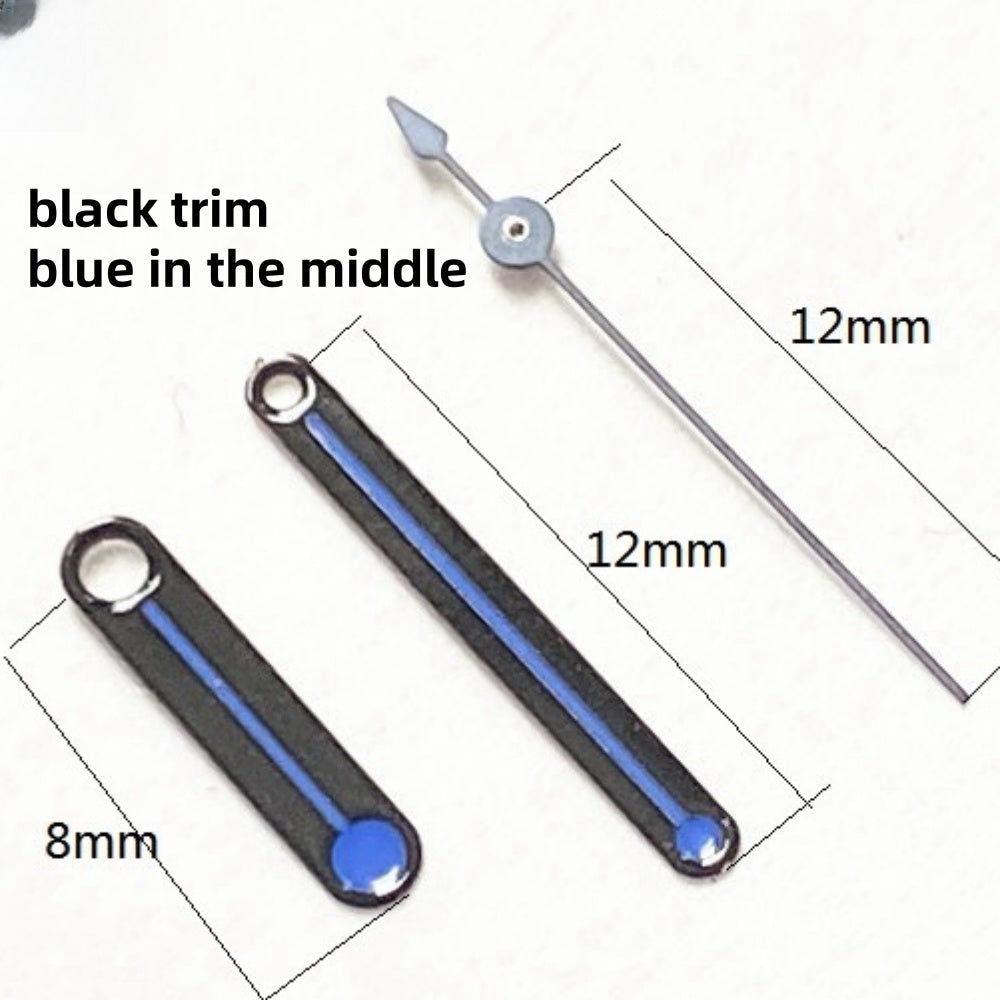 Aiguilles de montre bleues centrales 12 mm avec garniture noire et sans luminescence pour mouvement à quartz Ronda 515