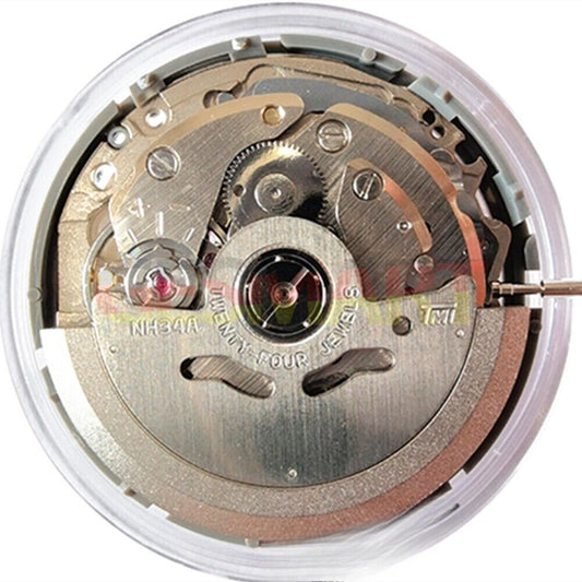 Genuine NH34 automatic GMT watch movement with black dial, date at 6 o'clock, precision hacking seconds