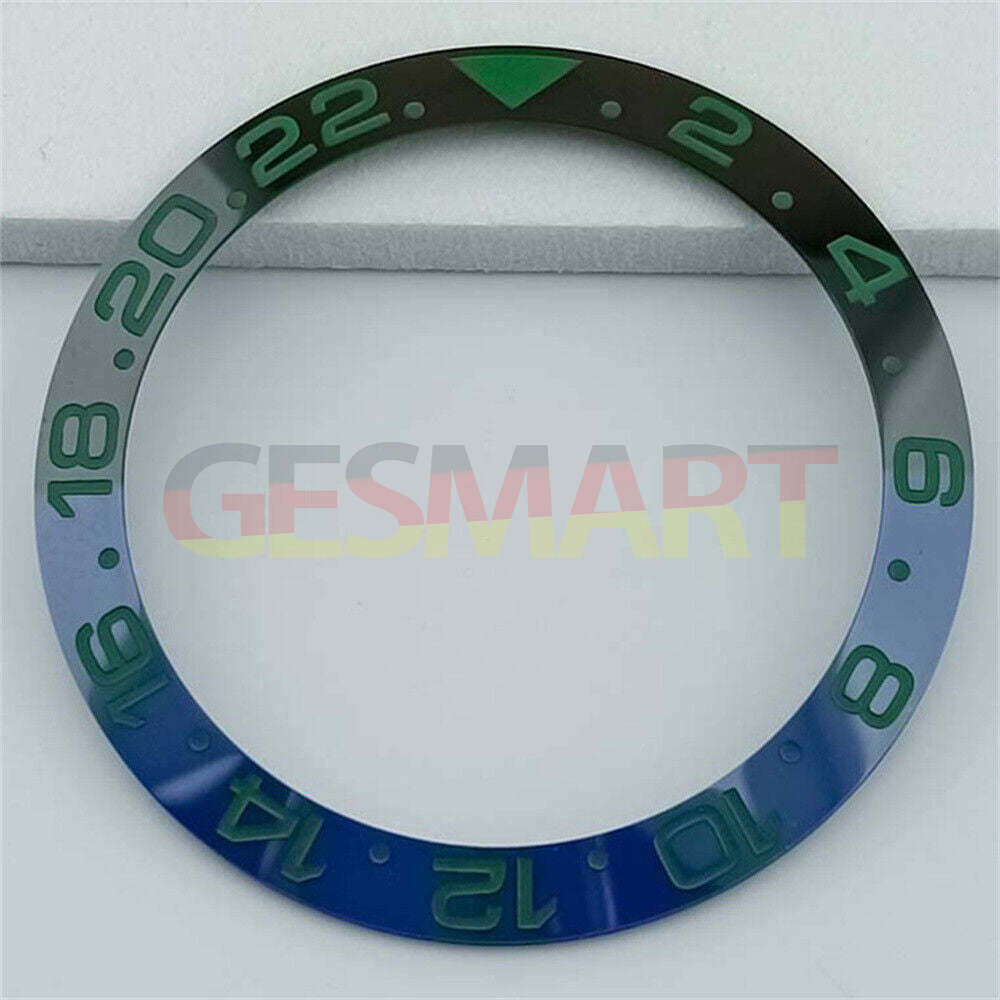 Ceramic 38mm blue-black GMT bezel ring with green font, compatible with SUB watches.