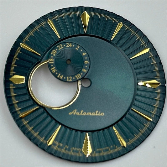 35mm Dark Green and Gold nail dial for NH39 movement, perfect for cocktail or diving watches.