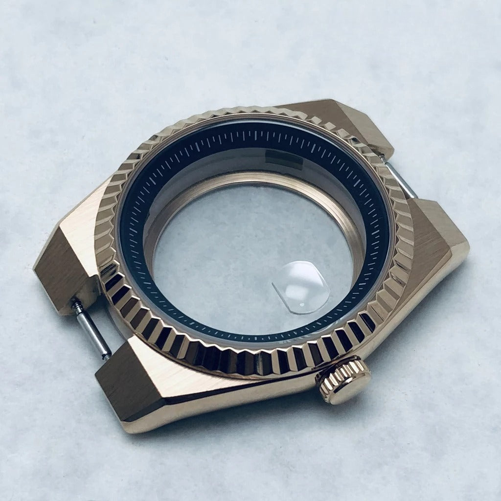 Gold 40mm Land-Dwellwe 904L Watch Case+Strap Sapphire Glass For NH34 NH35 NH36