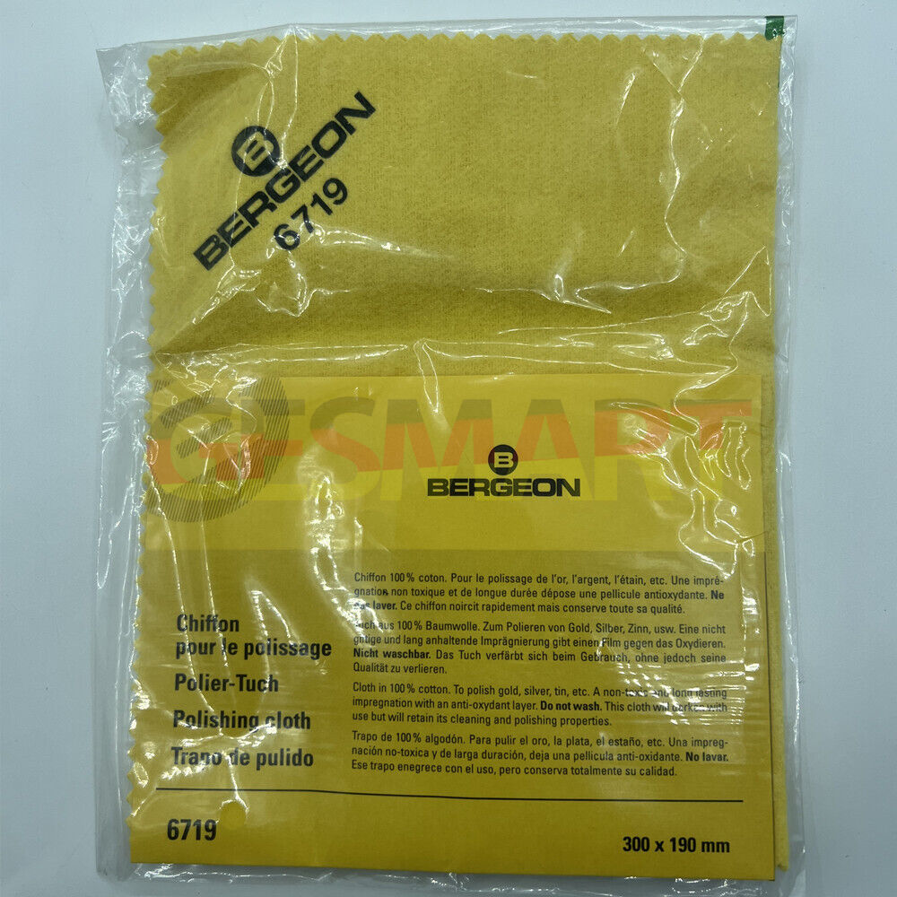 Bergeon 6719 gold silver polishing cloth for watches, pure cotton, ideal for cleaning watch accessories.