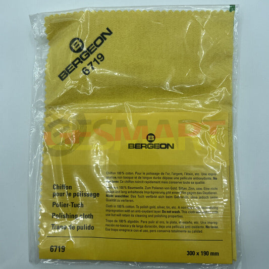 Bergeon 6719 gold silver polishing cloth for watches, pure cotton, ideal for cleaning watch accessories.
