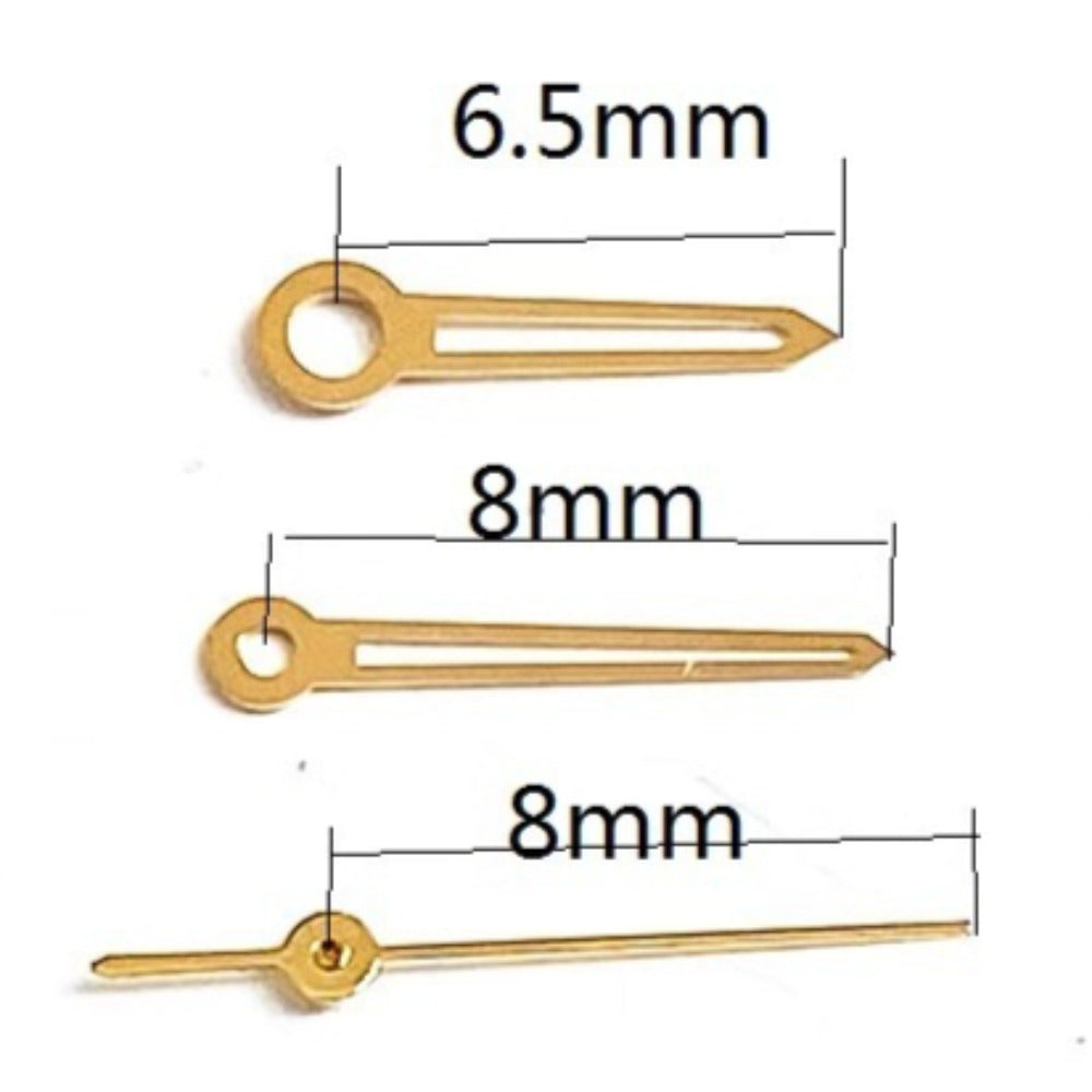 8mm hollow golden watch hands for Ronda 785 movement, precision-crafted for stylish repairs