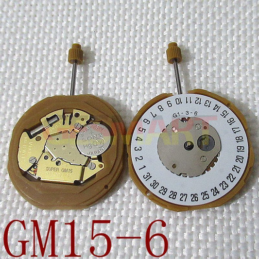 Miyota GM15 quartz watch movement with date display at 6 o'clock, precision Japanese craftsmanship