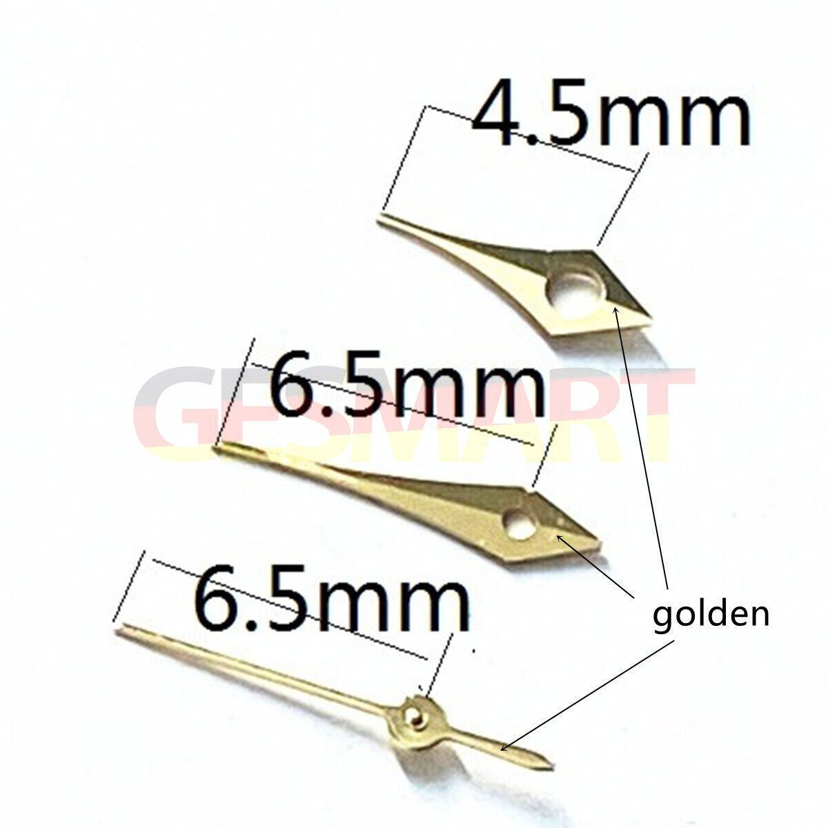 6.5mm pointed golden trim watch hands for Miyota 2315 series, precise and stylish replacement parts.