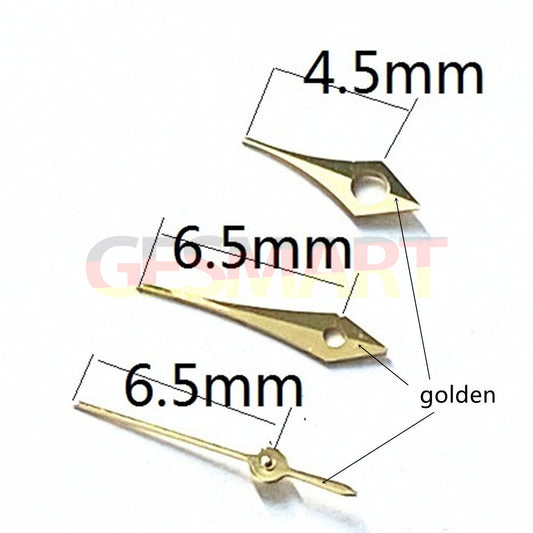 6.5mm pointed golden trim watch hands for Miyota 2315 series, precise and stylish replacement parts.