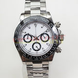 39mm Stainless Steel Sapphire Glass VK63 Chronograph Quartz Watch White Dial