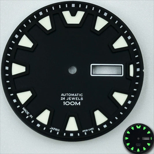 35mm Black Modified Green Luminous Watch Dial for NH36 Movement