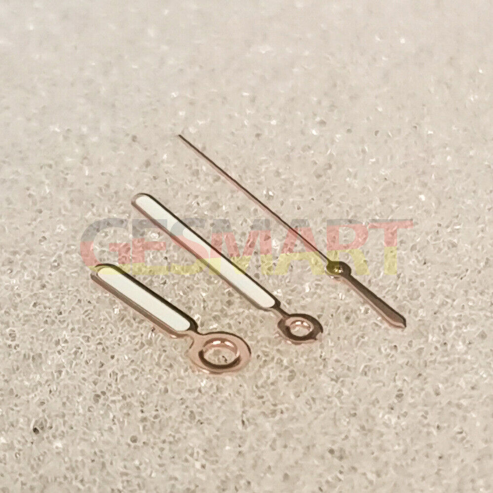 Green luminous rose gold watch hands with trim, compatible with NH35/NH36/4R/7S movements.