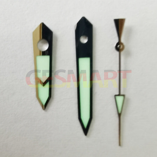 Aiguilles de montre lumineuses vertes résistantes C3 avec garniture argentée pour mouvement NH36 NH35
