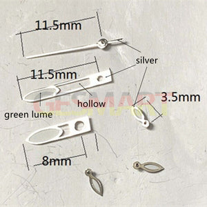 11.5mm Green Lume Silver Trim Watch Hands for Miyota OS10 OS20 OS22 OS60 OS80