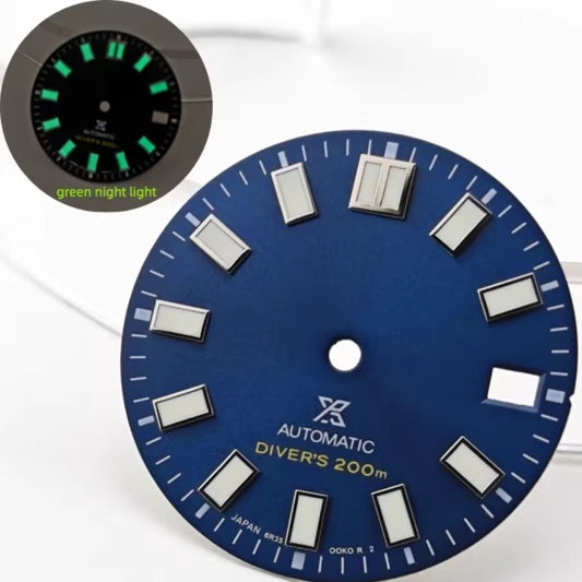 28.5mm Dark Blue with Green Lume Watch Dial Fit for NH35 NH36 Movement No Logo Diver's 200m