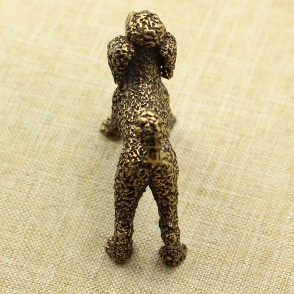Hand-carved solid copper vintage dog figurine, collectible bronze decor piece.