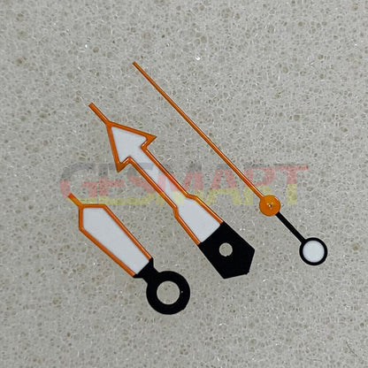 Arrow-shaped orange trim watch hands with green luminous fill for NH35/NH36/4R/7S movements.