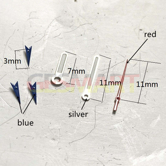 Aiguilles de montre rouges de 11 mm avec garniture argentée pour Miyota OS10 OS20 OS22 OS60 OS80