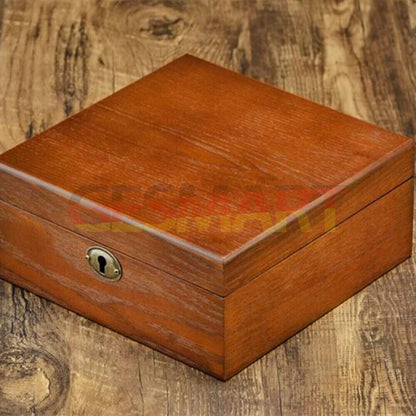 Wood watch box organizer with 6 slots, perfect for elegant storage and display of luxury watches.