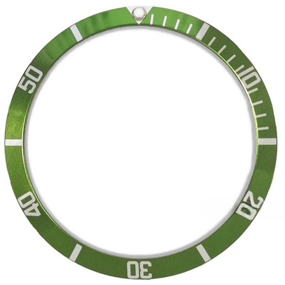Vintage aluminum watch bezel in grass green with white font, 36.5/30.8mm, perfect for classic timepieces.