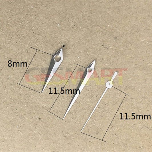 Arrow-shaped silver watch hands, 11.5mm, compatible with Miyota 1M12 quartz movement, Japan brand quality.