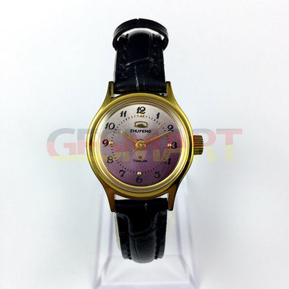 Montre mécanique manuelle Zhufeng pour femme, boîtier rond, 3 aiguilles, fond violet