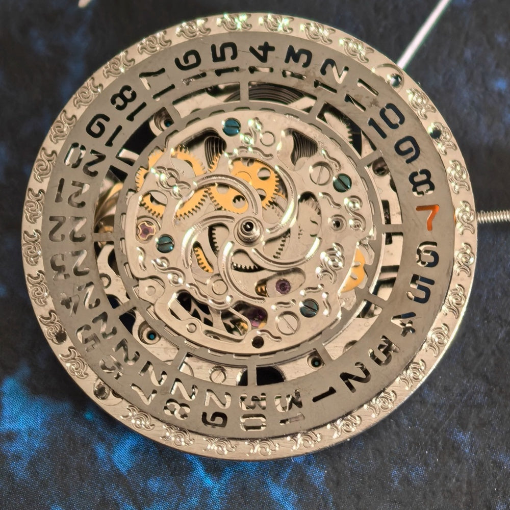 Chinese Hangzhou 2189 silver hollow mechanical watch part with single calendar for precise timekeeping.