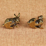 2pcs Solid Copper Cute Rabbit Trinket Vintage Hand Carved Bronze Model Figurines