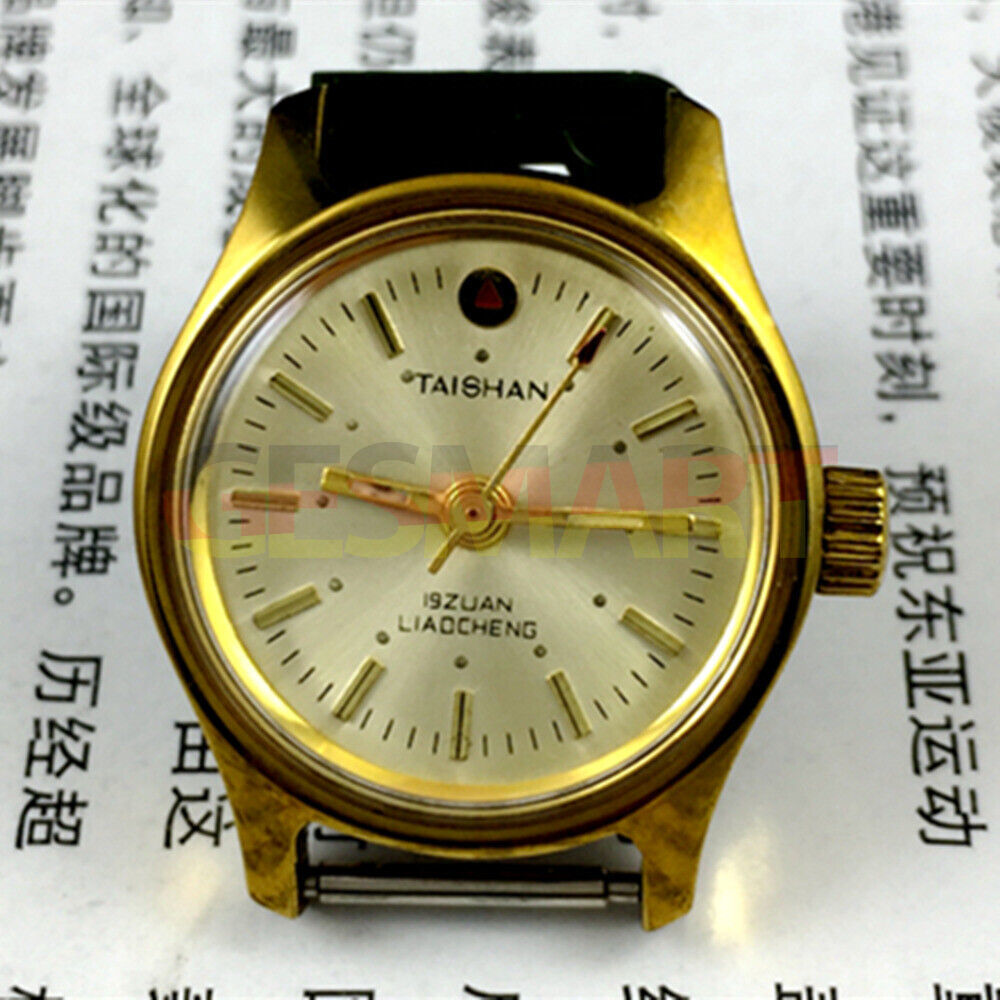 Golden 26mm TAISHAN Lady Watch with manual mechanical movement and 19 jewels, elegant design from China Liaocheng.