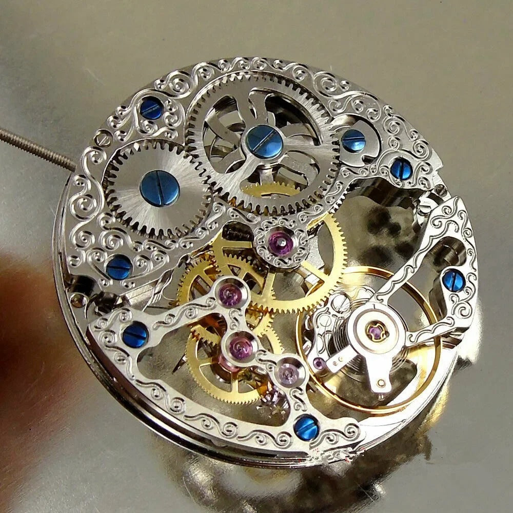 Replacement manual wind movement with 17 jewels, compatible with ETA 6498, ideal for watch making craftsmanship.