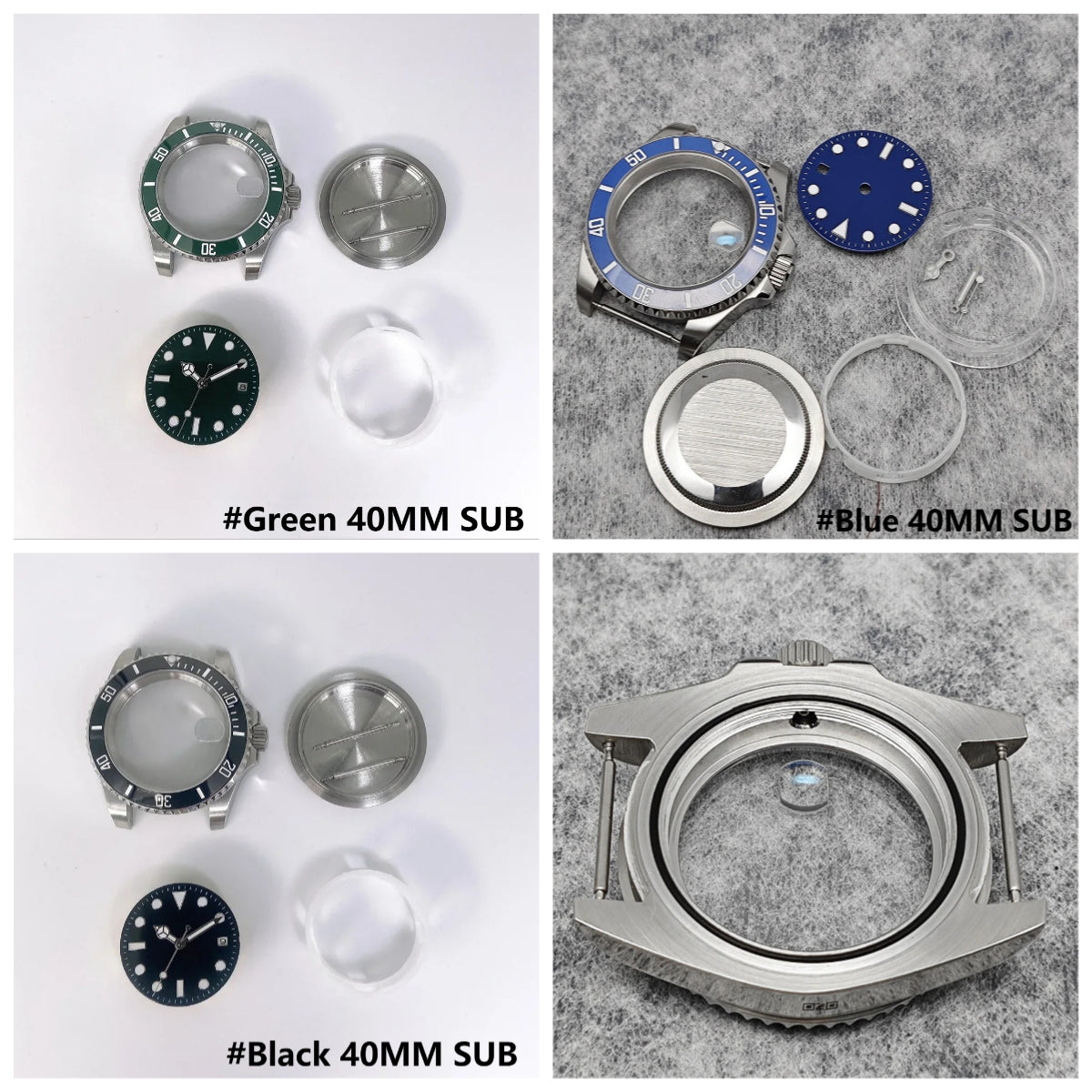 40MM Steel Watch Case Set SUB Case Sapphire Crystal for MingZhu 2813 8215