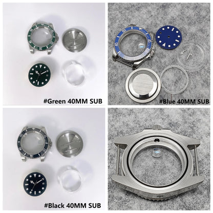 40MM Steel Watch Case Set SUB Case Sapphire Crystal for MingZhu 2813 8215