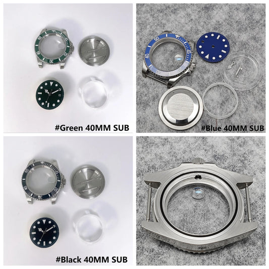 40MM Steel Watch Case Set SUB Case Sapphire Crystal for MingZhu 2813 8215