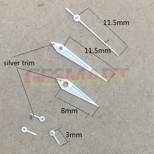 Aiguilles de montre lumineuses vertes argentées de 11,5 mm pour VX3J, VX9J, VX7J, VX3N, VX9N, VX42
