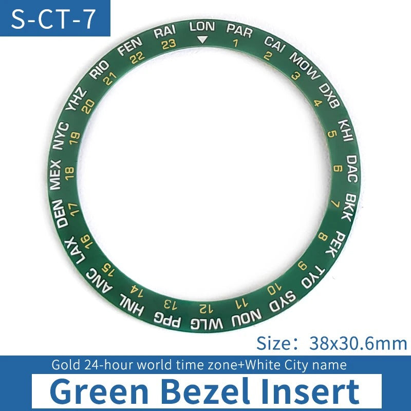 Golden Font 24 Hours Green Sloped Ceramic Watch Bezel For Skx007 Srpd World City