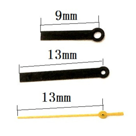 Black square pointed watch hands for Miyota 2035, sleek design enhancing quartz timepieces.