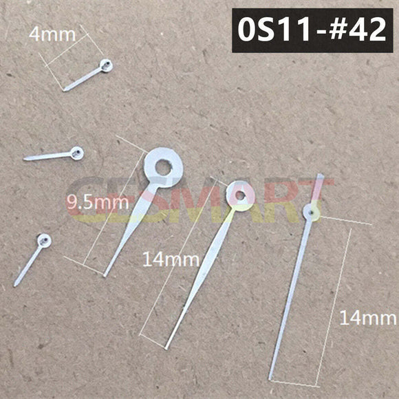 14mm Silver No Lume Long Arrow Shape Watch Hands for Miyota 0S11 Movement