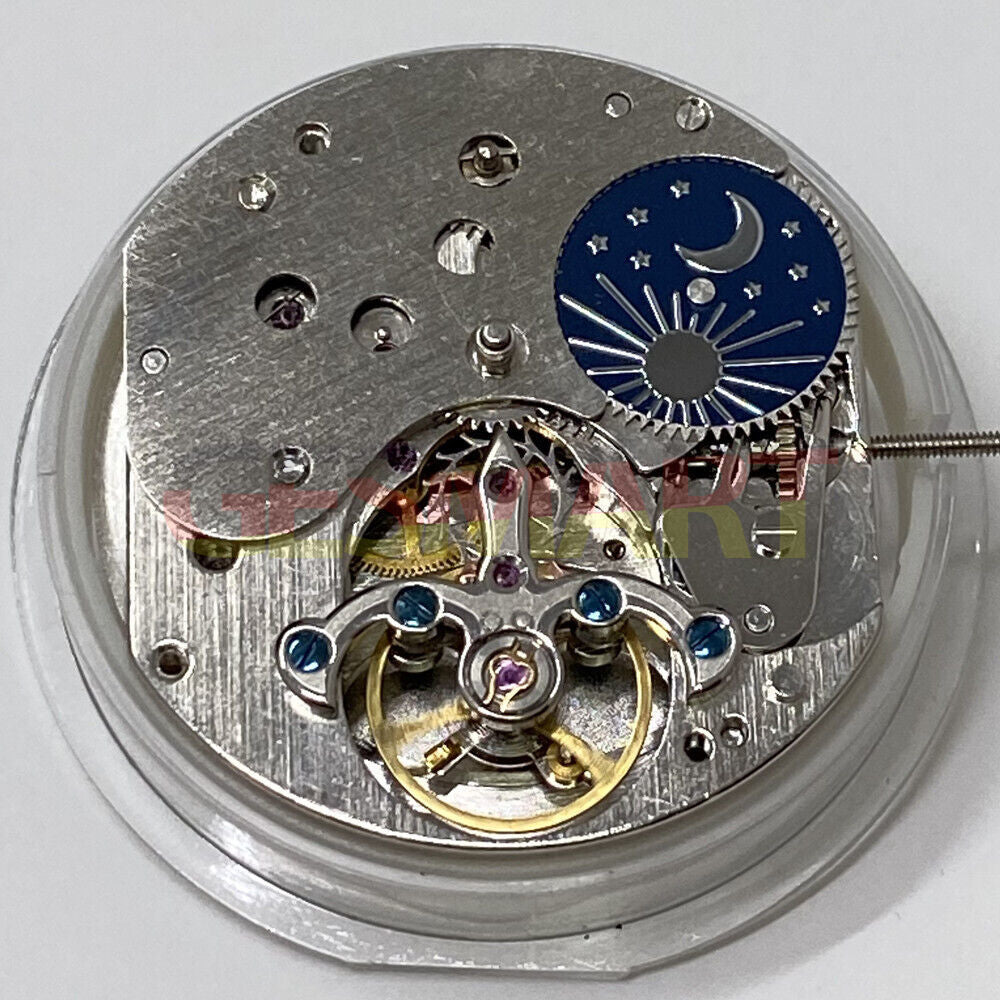 China-made automatic mechanical watch with small second at 10 o'clock and moon phase at 2.