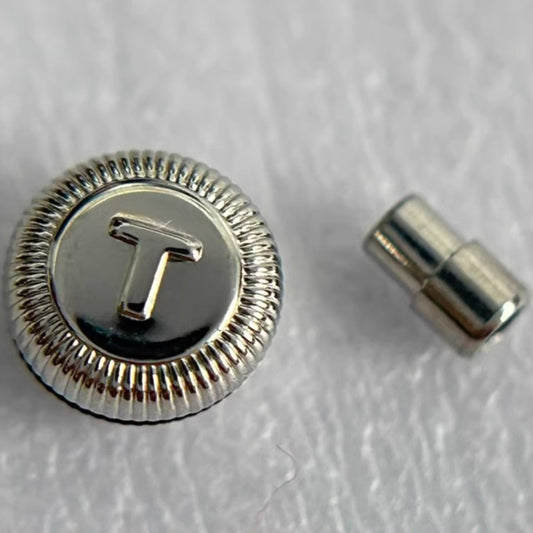 Steel silver watch crown for Tissot T097, durable replacement part for watch repair accessories.