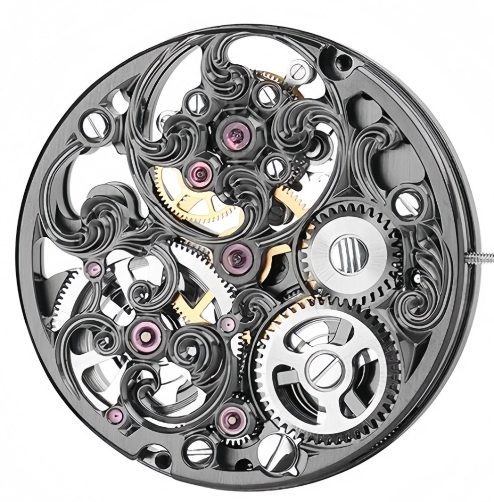 Hangzhou 3451D mechanical watch movement with 2 hands, hollow hand-winding flywheel by China Made.