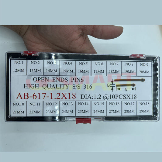 Stainless Steel Open End Pins Kit Dia 1.2mm, Sizes 12-29mm, 180PCS for Watch Accessories